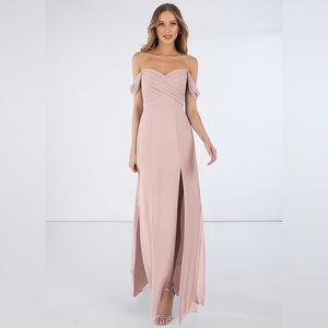Dusty Mauve Blush Pink Bridesmaids Dress Off-Shoulder Bardot Gown with Slits